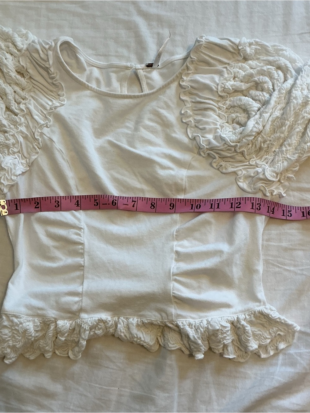Free People Olivia Top Balloon Sleeves Cropped Ruffle Blouse Size XL Boho - Picture 7 of 10